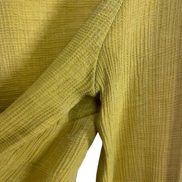 Lulus Chartreuse Gauze Long Sleeve Button Up Neck Tie Top Small - Picture 9 of 10